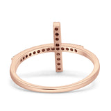 14K Rose Gold Round Sideways Eternity Simulated CZ Wedding Engagement Cross Ring Size-7