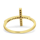 14K Yellow Gold Round Sideways Eternity Simulated CZ Wedding Engagement Cross Ring Size-7