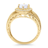 Round Halo Split Shank Beaded Gold Ring