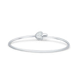 14K White Gold 2.09mm Heart Lock Bangle Bracelet Round Natural Diamond Wholesale