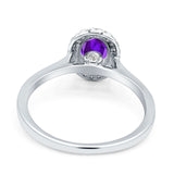 Oval Natural Purple Amethyst Halo Diamond Solitaire Ring