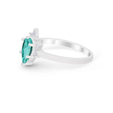 Teardrop Art Deco Pear Engagement Ring Simulated Paraiba Tourmaline CZ 925 Sterling Silver