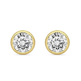 Bezel Set Cubic Zirconia Solitaire Stud Earring Yellow Tone 925 Sterling Silver Wholesale