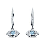 Evil Eye Huggie Hoop Earring Aquamarine CZ 925 Sterling Silver Wholesale