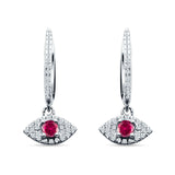 Evil Eye Huggie Hoop Earring Ruby CZ 925 Sterling Silver Wholesale