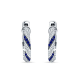 Twisted Tilted Row Earring Two Tone Round Blue Sapphire CZ 925 Sterling Wholesale