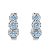 Three Round Halo Floral Hoop Earring Aquamarine CZ 925 Sterling Silver Wholesale