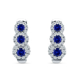 Three Round Halo Floral Hoop Earring Blue Sapphire CZ 925 Sterling Silver Wholesale