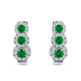 Three Round Halo Floral Hoop Earring Green Emerald CZ 925 Sterling Silver Wholesale