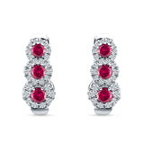 Three Round Halo Floral Hoop Earring Ruby CZ 925 Sterling Silver Wholesale