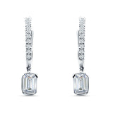 Emerald Cut Drop Dangle Hoop Earring Cubic Zirconia 925 Sterling Silver Wholesale