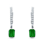 Emerald Cut Drop Dangle Hoop Earring Green Emerald CZ 925 Sterling Silver Wholesale