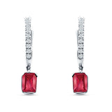 Emerald Cut Drop Dangle Hoop Earring Ruby CZ 925 Sterling Silver Wholesale