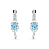 Emerald Cut Halo Hoop Earring Aquamarine CZ 925 Sterling Silver Wholesale