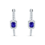 Emerald Cut Halo Hoop Earring Blue Sapphire CZ 925 Sterling Silver Wholesale