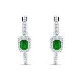 Emerald Cut Halo Hoop Earring Green Emerald CZ 925 Sterling Silver Wholesale