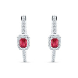 Emerald Cut Halo Hoop Earring Ruby CZ 925 Sterling Silver Wholesale