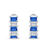 Minimalist Baguette Blue Sapphire CZ Huggie Hoop Earring Solid 925 Sterling Silver Wholesale