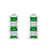 Minimalist Baguette Green Emerald CZ Huggie Hoop Earring Solid 925 Sterling Silver Wholesale