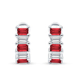 Minimalist Baguette Ruby CZ Huggie Hoop Earring Solid 925 Sterling Silver Wholesale