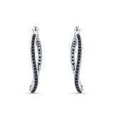 Curved Hoop Earrings Black CZ 925 Sterling Silver Wholesale