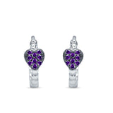 Heart Shaped Two Tone Amethyst CZ Beaded Hoop Earring 925 Sterling Silver Wholesale