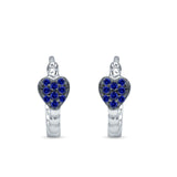 Heart Shaped Two Tone Blue Sapphire CZ Beaded Hoop Earring 925 Sterling Silver Wholesale