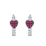 Heart Shaped Two Tone Ruby CZ Beaded Hoop Earring 925 Sterling Silver Wholesale