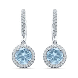 Round Halo Drop Dangle Hoop Earring Aquamarine CZ 925 Sterling Silver Wholesale