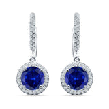 Round Halo Drop Dangle Hoop Earring Blue Sapphire CZ 925 Sterling Silver Wholesale