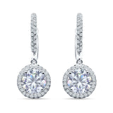 Round Halo Drop Dangle Hoop Earring Cubic Zirconia 925 Sterling Silver Wholesale