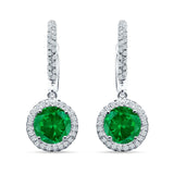 Round Halo Drop Dangle Hoop Earring Green Emerald CZ 925 Sterling Silver Wholesale