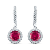 Round Halo Drop Dangle Hoop Earring Ruby CZ 925 Sterling Silver Wholesale