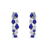 Pear Teardrop Blue Sapphire CZ Huggie Hoop Earring 925 Sterling Silver Wholesale