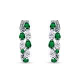 Pear Teardrop Green Emerald CZ Huggie Hoop Earring 925 Sterling Silver Wholesale