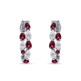 Pear Teardrop Ruby CZ Huggie Hoop Earring 925 Sterling Silver Wholesale