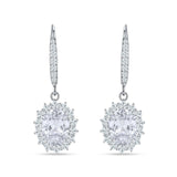 Oval Halo Flower Drop Dangle Leverback Earring Cubic Zirconia 925 Sterling Silver