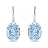 Oval Solitaire Drop Dangle Leverback Earring Aquamarine CZ 925 Sterling Silver Wholesale