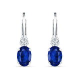 Oval Drop Dangle Charm Leverback Earring Blue Sapphire CZ 925 Sterling Silver