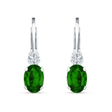 Oval Drop Dangle Charm Leverback Earring Green Emerald CZ 925 Sterling Silver