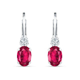 Oval Drop Dangle Charm Leverback Earring Ruby CZ 925 Sterling Silver