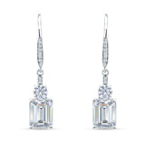 Emerald Cut Oblong Drop Dangle Leverback Earring Cubic Zirconia 925 Sterling Silver