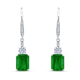 Emerald Cut Oblong Drop Dangle Leverback Earring Green Emerald CZ 925 Sterling Silver