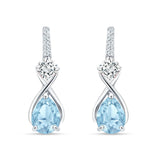 Pear Teardrop Twisted Infinity Stud Earring Aquamarine CZ 925 Sterling Silver Wholesale