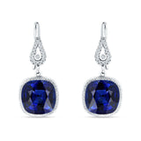 Cushion Drop Dangle Pear Fishhook Earring Blue Sapphire CZ 925 Sterling Silver Wholesale