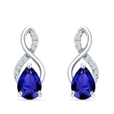 Pear Teardrop Infinity Stud Earring Blue Sapphire CZ 925 Sterling Silver Wholesale