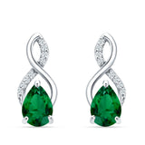 Pear Teardrop Infinity Stud Earring Green Emerald CZ 925 Sterling Silver Wholesale