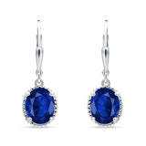 Oval Drop Dangle Leverback Earring Blue Sapphire CZ Solid 925 Sterling Silver Wholesale