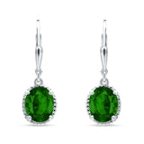 Oval Drop Dangle Leverback Earring Green Emerald CZ Solid 925 Sterling Silver Wholesale