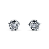 Rose Flower 8.5mm Cubic Zirconia Stud Earring 925 Sterling Silver Wholesale